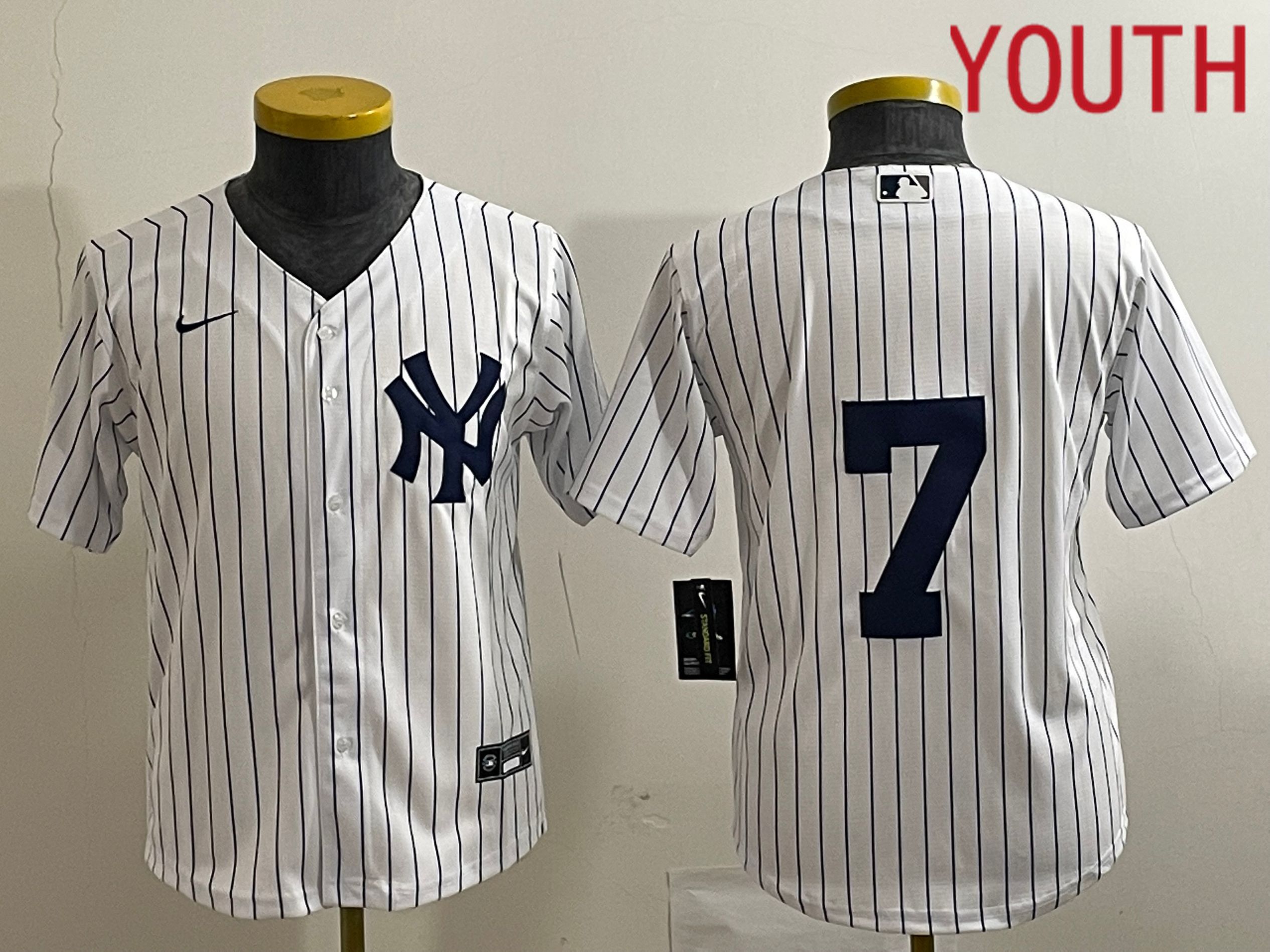 Youth New York Yankees #7 No Name White Nike Game MLB Jersey